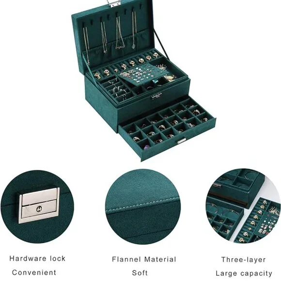 Jewelry Boxes for Women Green Large Jewelry Box Organizer for Women Lockable